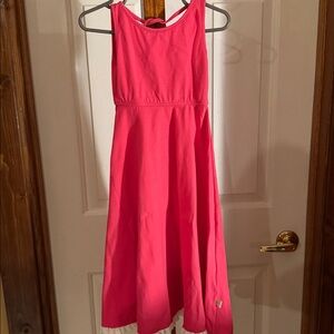 OMI JO 24M Hot Pink Maxi Dress w Tie & White Ruffle with Eyelets